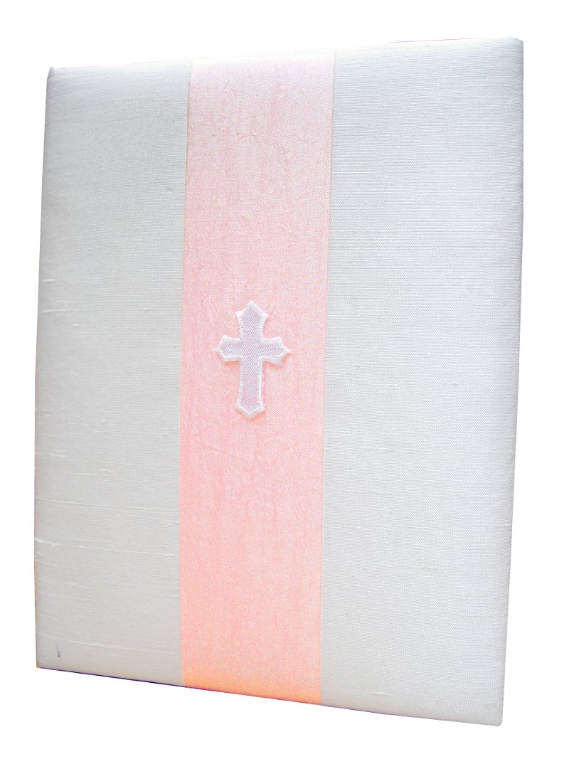 Silk Photo Album with Cross on Pink Ribbon